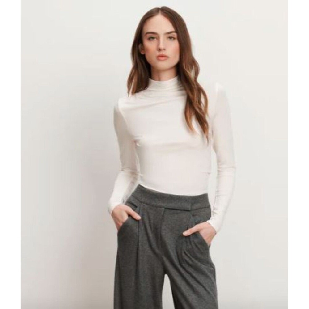 Veronica Beard Mylie Mock Neck Long Sleeve Top Dove Cream NWT 198 Large